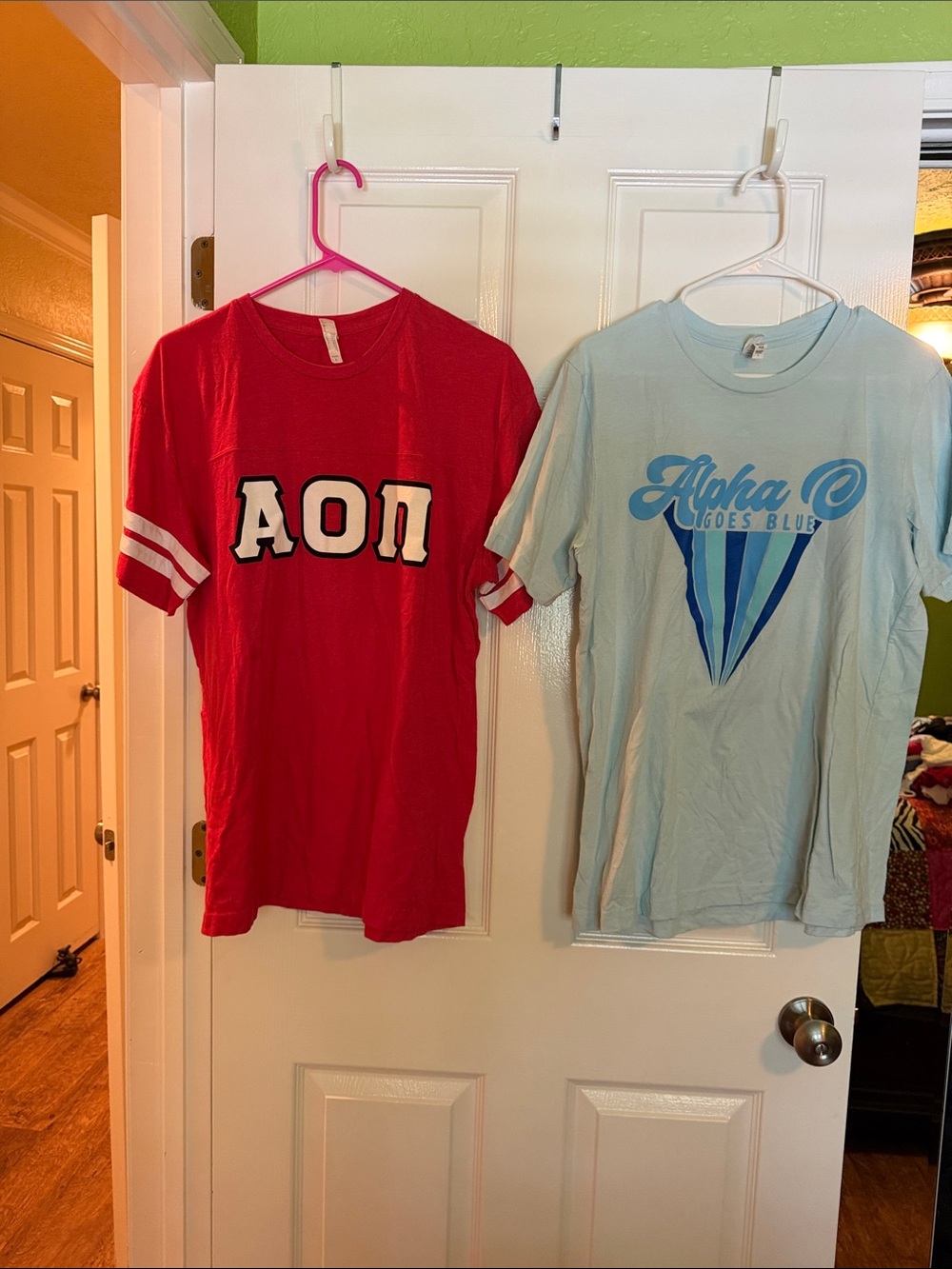 Alpha Omicron Pi red and blue t-shirt size L